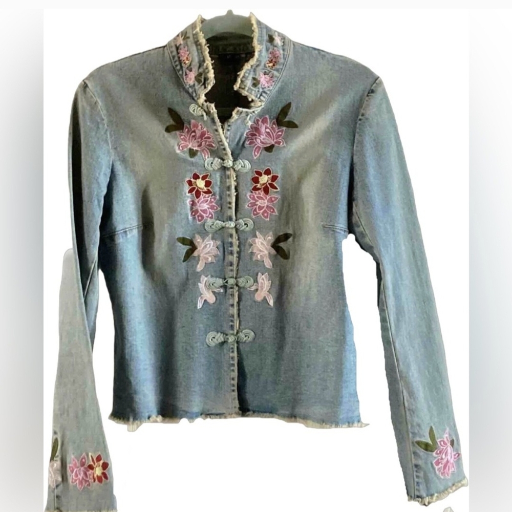 INC International Concepts Vi ntage Floral Embroidered Jean Jacket - Picture 2 of 7
